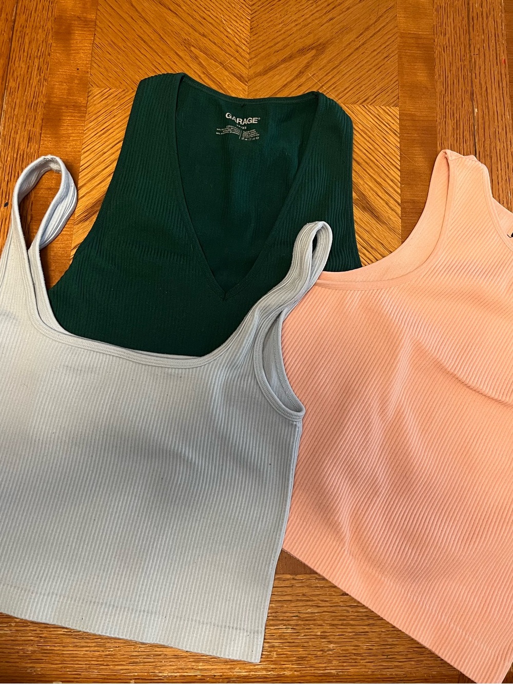 Ribbed & Cropped Tank Trio - Forest Green, Light Blue, Pink